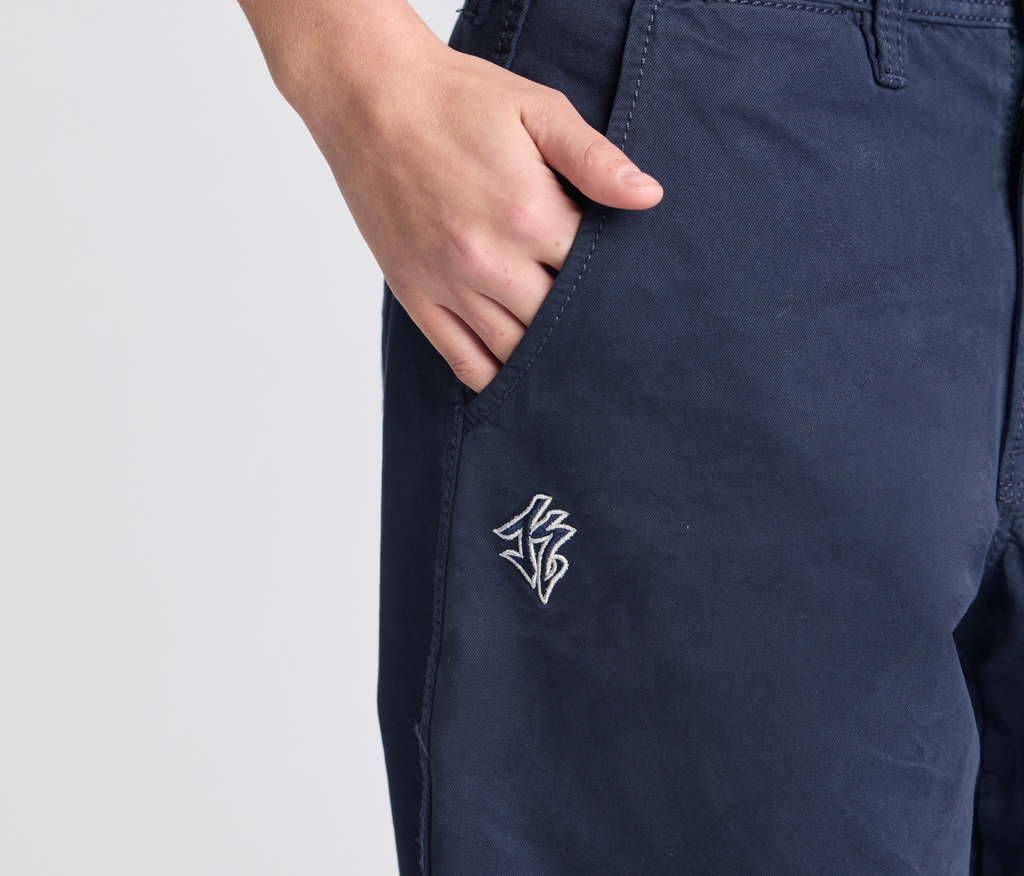 W Old Skool 24 Inch Navy Chino Pants With Hidden Stash Pocket And Coin Pocket Bottom Leg Opening Design