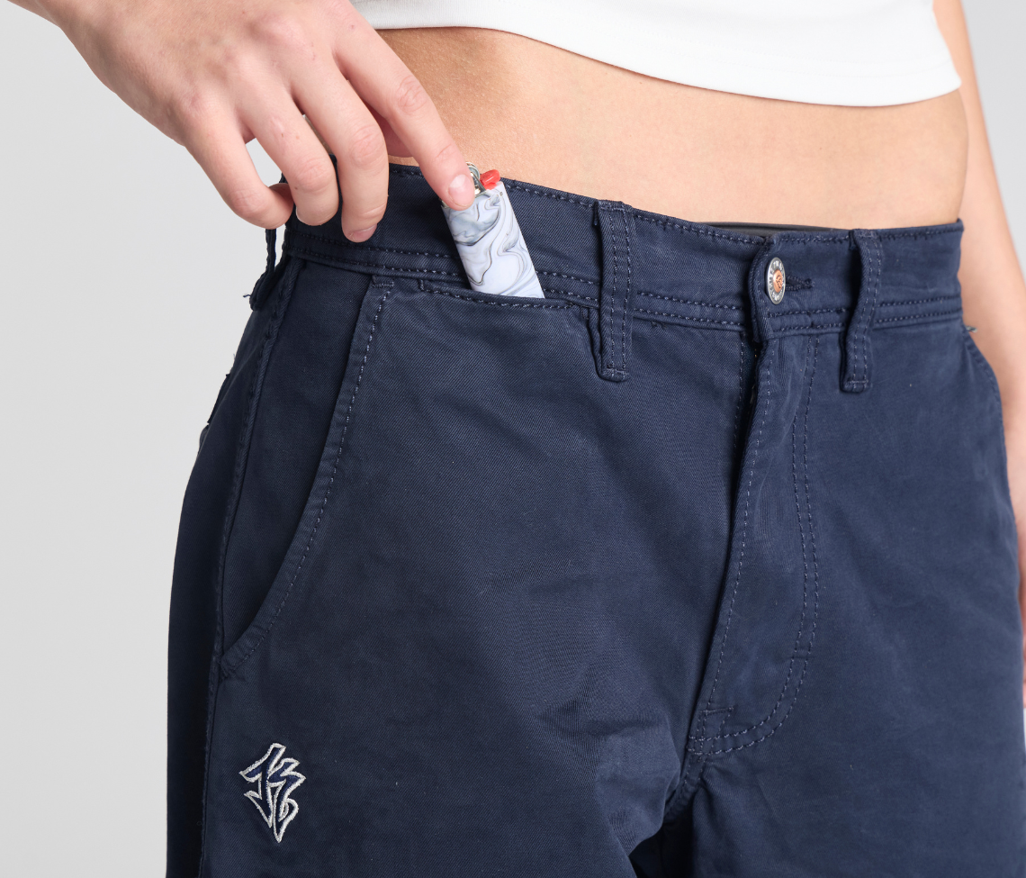W Old Skool 24 Inch Navy Chino Pants With Hidden Stash Pocket And Coin Pocket Bottom Leg Opening Design