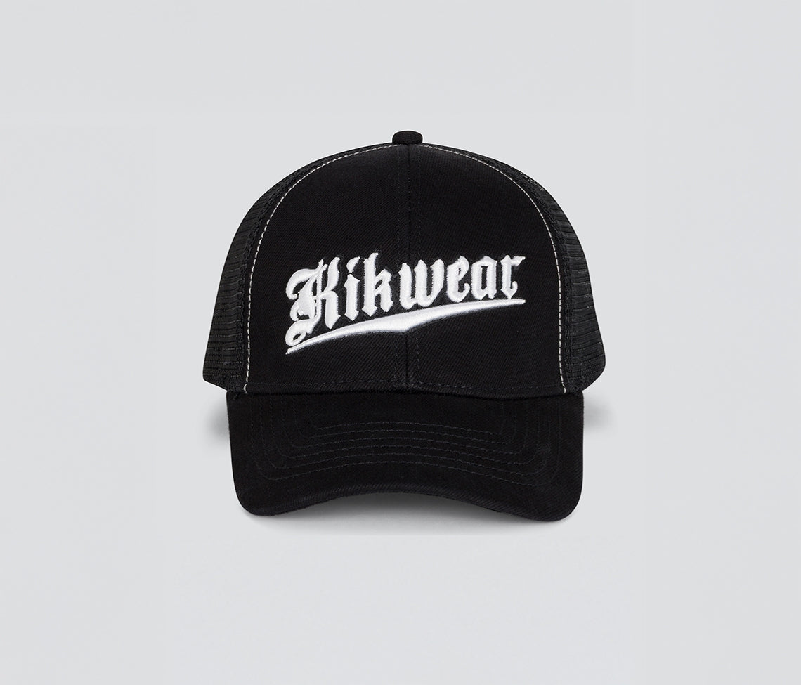 Old English Denim Trucker Cap Black One Size Unisex Vintage Style Casual Hat For Everyday Wear