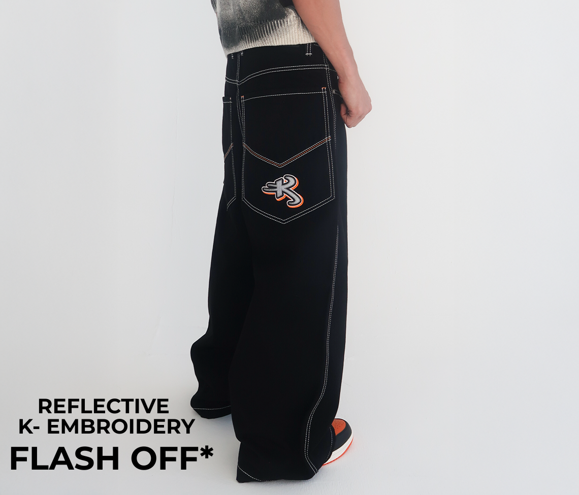 Reflektive K Hole 26 Inch Super Black Rinse Pants With Hidden Stash Pocket And Reflective Embroidery
