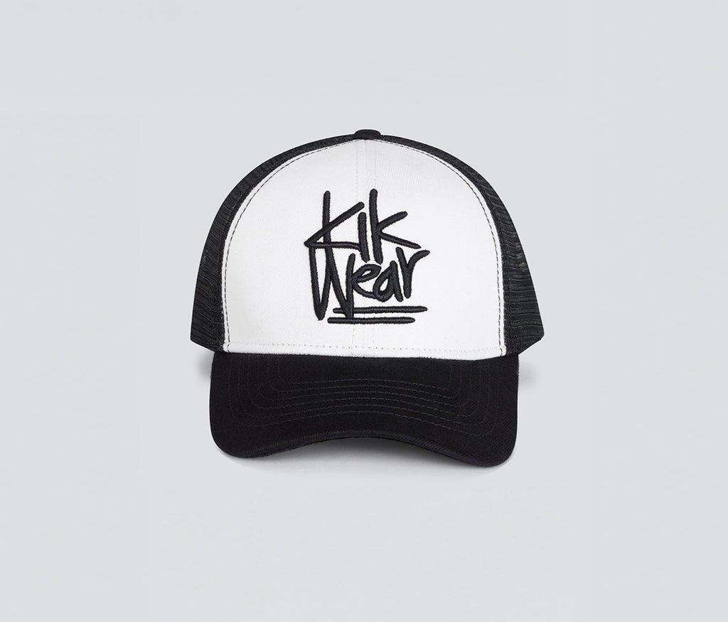 Kikwear Stacked Denim Trucker Cap White And Black One Size Fits All Lightweight Everyday Hat