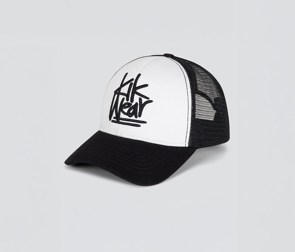 Kikwear Stacked Denim Trucker Cap White And Black One Size Fits All Lightweight Everyday Hat