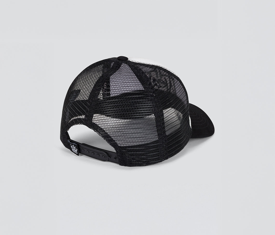 Kikwear Stacked Denim Trucker Cap White And Black One Size Fits All Lightweight Everyday Hat