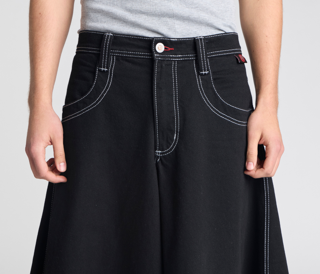 69ERS 69 Inch Super Black Rinse Denim Jeans With Bottom Leg Opening And Long Inseam