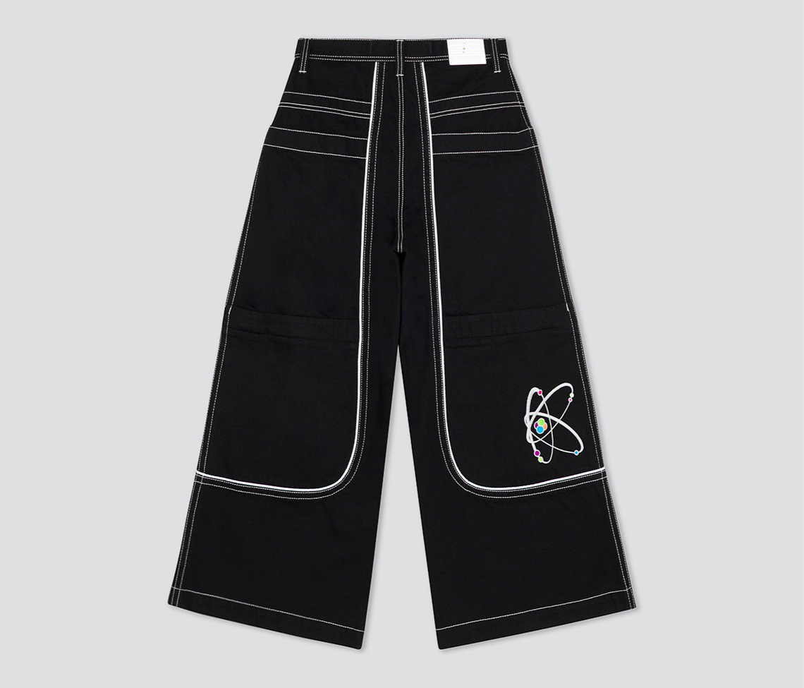 Atomic 34 Inch Super Black Rinse Pants With Bottom Leg Opening 26 Inch Deep Back Pockets And 13 Inch Zipper Compartments