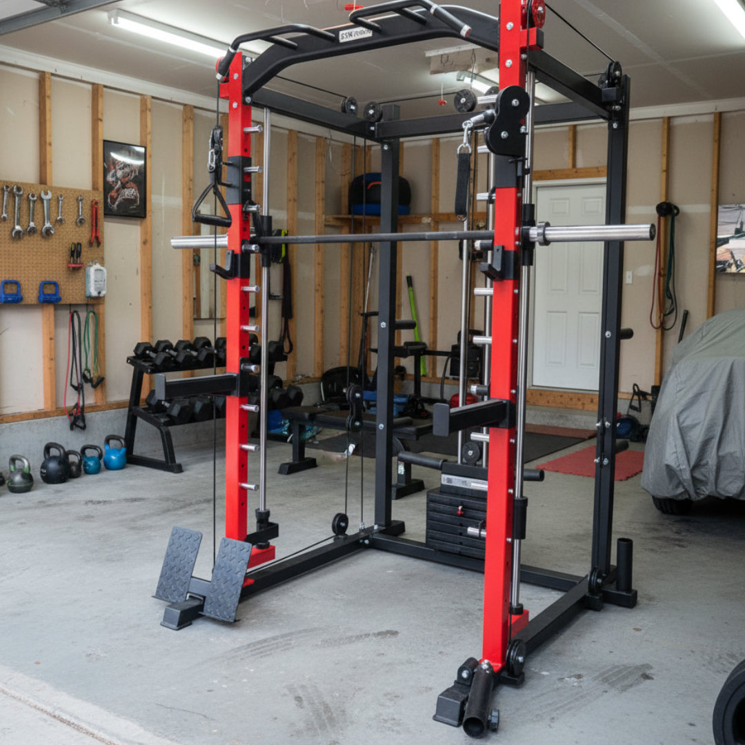 All-in-one Smith Machine with 75 LB or 150 LB Weight Stack