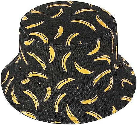 Banana Print Bucket Hat Novelty Fruit Pattern Fisherman Cap Summer Reversible Packable Sun Hats