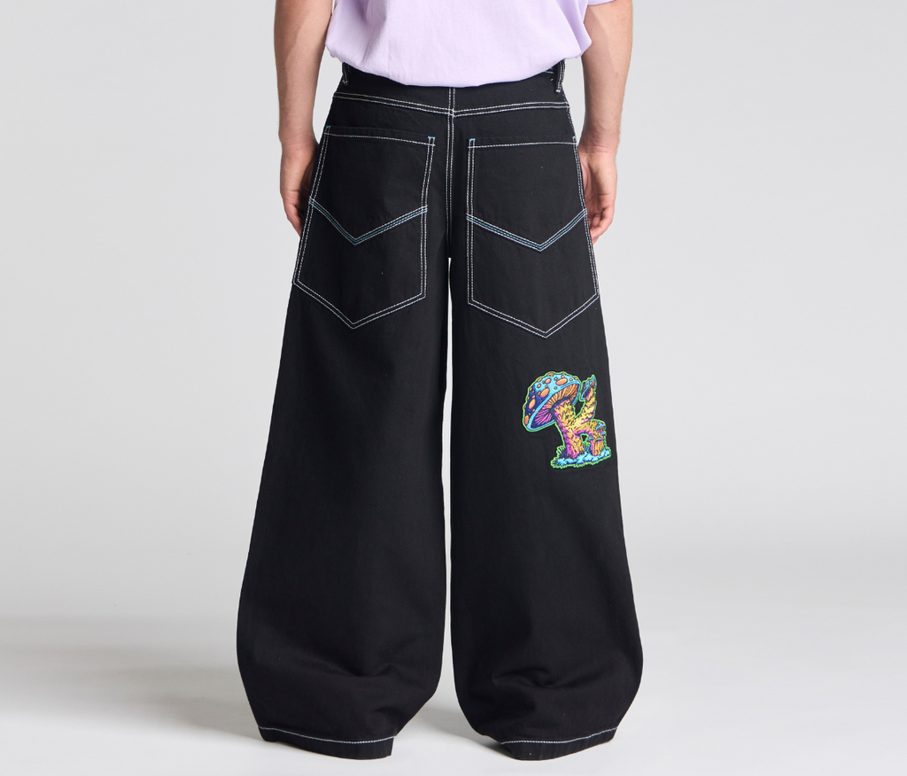 Magic Mushroom Pants 26 Inch Bottom Leg Opening Super Black Rinse With Hidden Stash Pocket