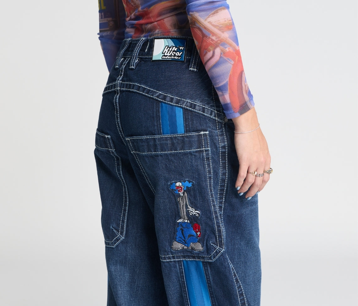 W Krazy Klown 28 Inch Azul Dark Wash Jeans With Bottom Leg Opening For Comfort All Day