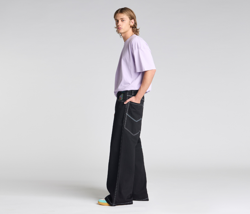 Magic Mushroom Pants 26 Inch Bottom Leg Opening Super Black Rinse With Hidden Stash Pocket