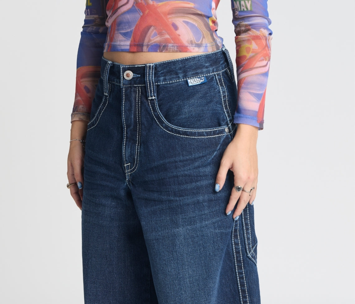 W Krazy Klown 28 Inch Azul Dark Wash Jeans With Bottom Leg Opening For Comfort All Day