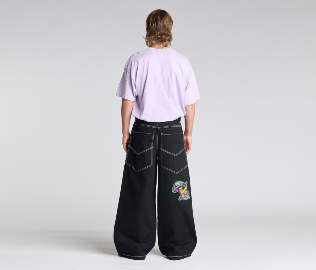 Magic Mushroom Pants 26 Inch Bottom Leg Opening Super Black Rinse With Hidden Stash Pocket