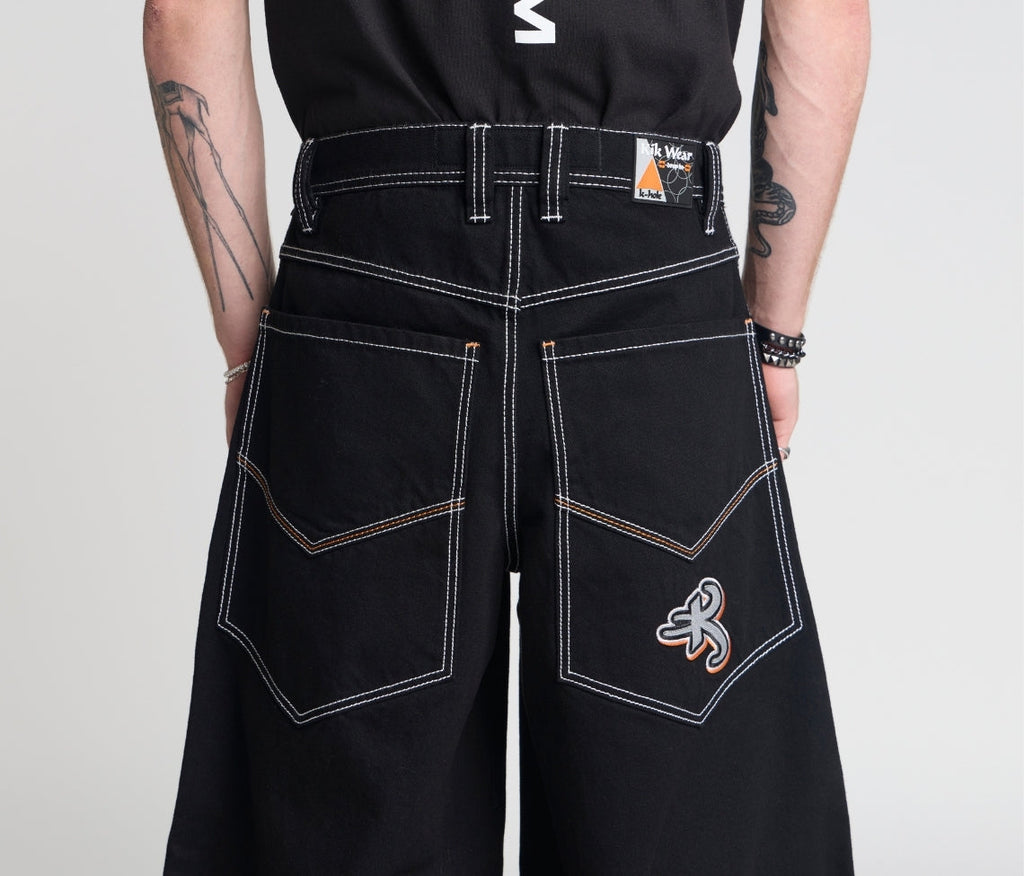 Reflektive K Hole 26 Inch Super Black Rinse Pants With Hidden Stash Pocket And Reflective Embroidery