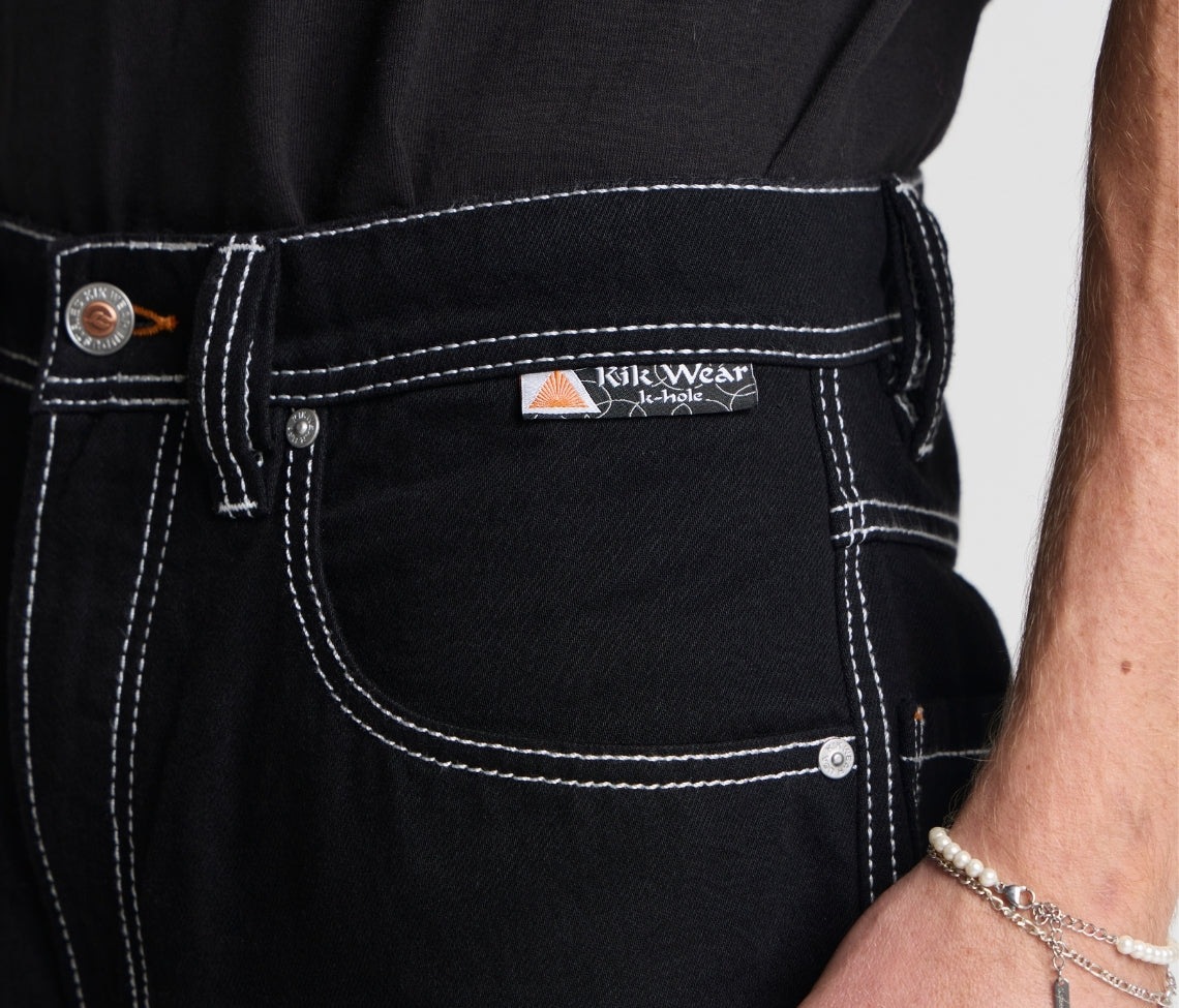 Reflektive K Hole 26 Inch Super Black Rinse Pants With Hidden Stash Pocket And Reflective Embroidery