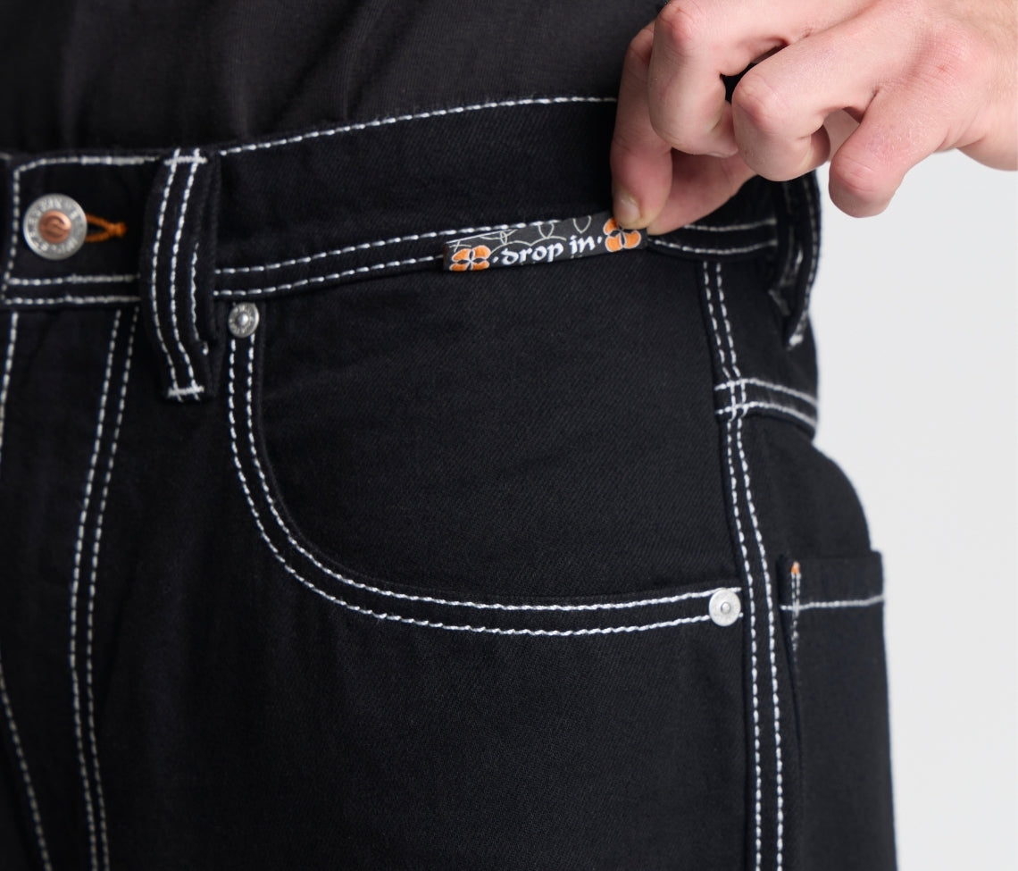 Reflektive K Hole 26 Inch Super Black Rinse Pants With Hidden Stash Pocket And Reflective Embroidery