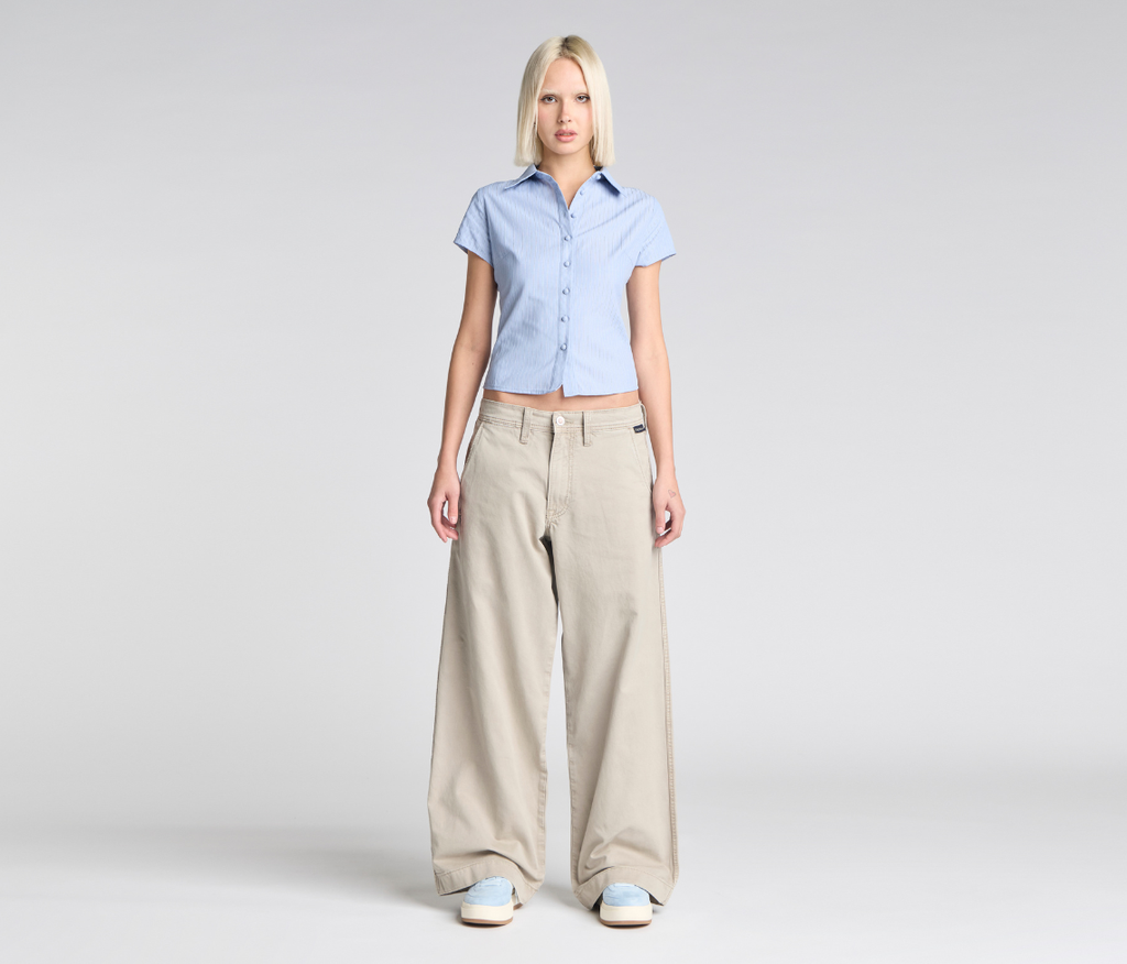 W Old Skool Khaki Chino Pants With Hidden Stash Pocket And Coin Pocket 24 Inch Bottom Leg Opening