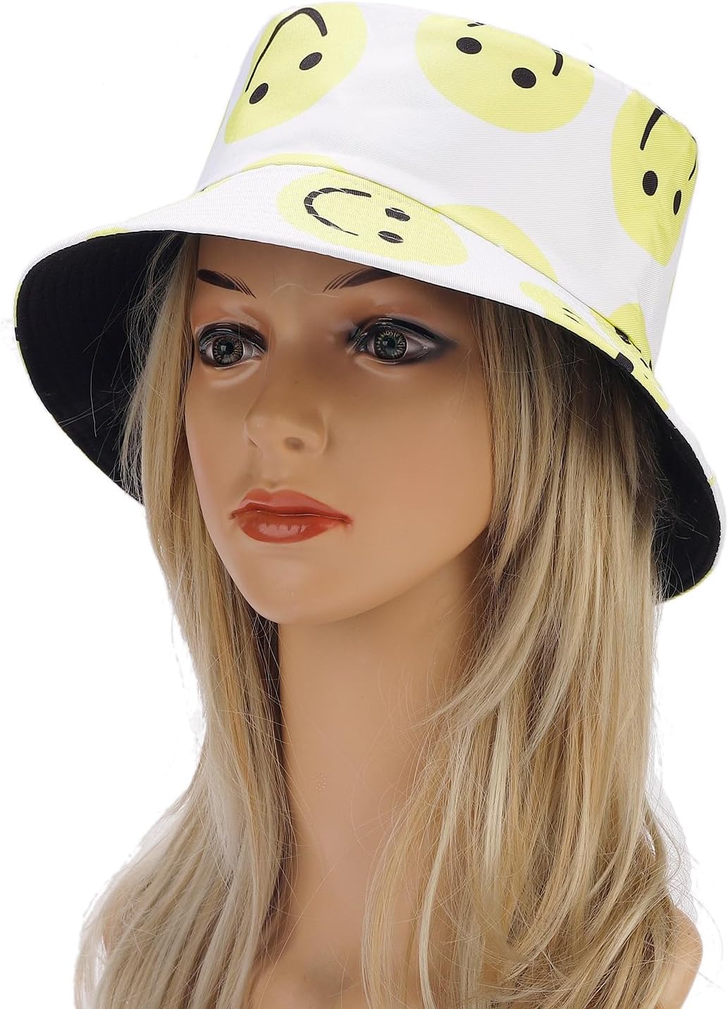 Smiley Face Print Bucket Hat Cute Happy Fishing Cap Reversible Packable Beach Sun Hats for Women, Men