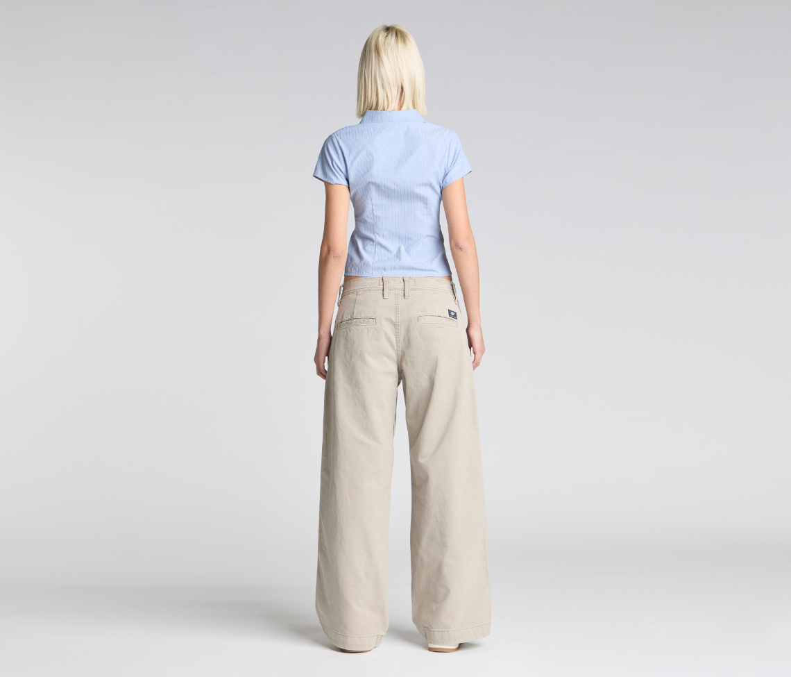 W Old Skool Khaki Chino Pants With Hidden Stash Pocket And Coin Pocket 24 Inch Bottom Leg Opening