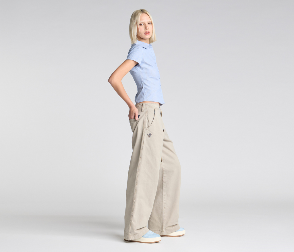 W Old Skool Khaki Chino Pants With Hidden Stash Pocket And Coin Pocket 24 Inch Bottom Leg Opening