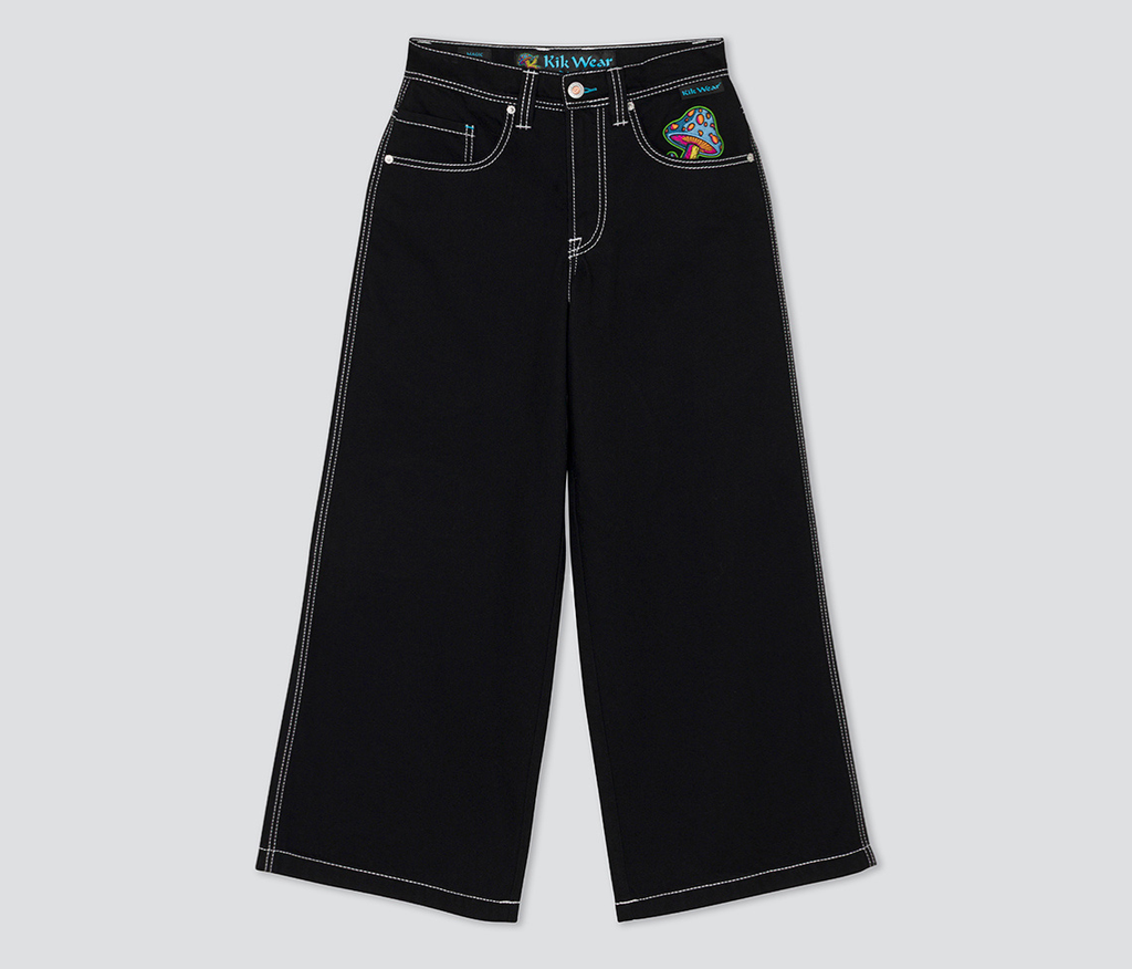 Magic Mushroom Pants 26 Inch Bottom Leg Opening Super Black Rinse With Hidden Stash Pocket