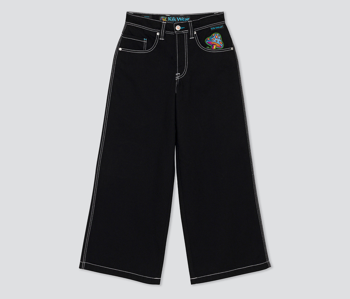 W Magic Mushroom 26 Inch Bottom Leg Opening Super Black Rinse Jeans With Hidden Stash Pocket