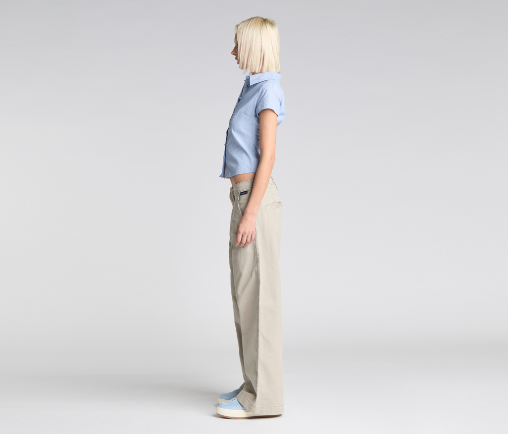 W Old Skool Khaki Chino Pants With Hidden Stash Pocket And Coin Pocket 24 Inch Bottom Leg Opening