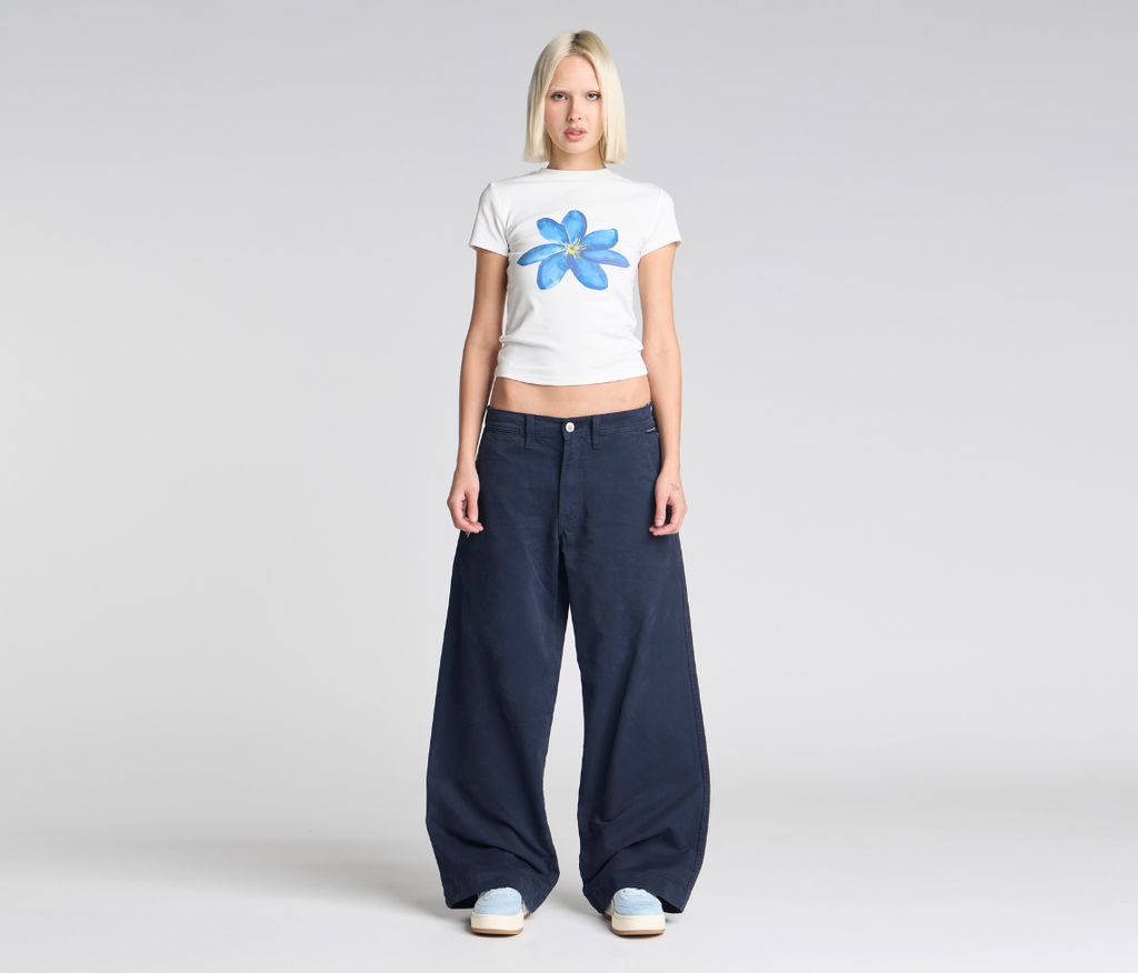 W Old Skool 24 Inch Navy Chino Pants With Hidden Stash Pocket And Coin Pocket Bottom Leg Opening Design