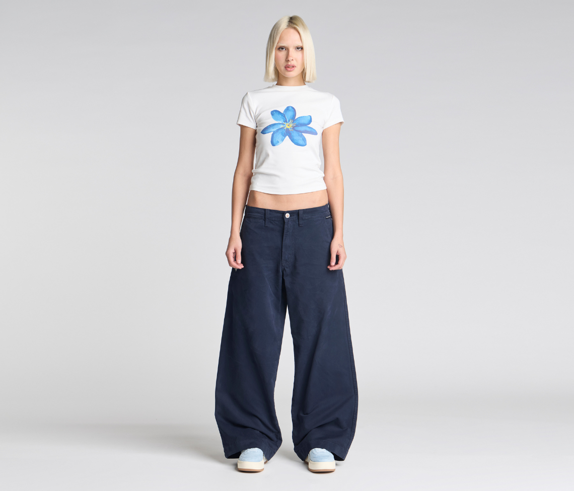 W Old Skool 24 Inch Navy Chino Pants With Hidden Stash Pocket And Coin Pocket Bottom Leg Opening Design