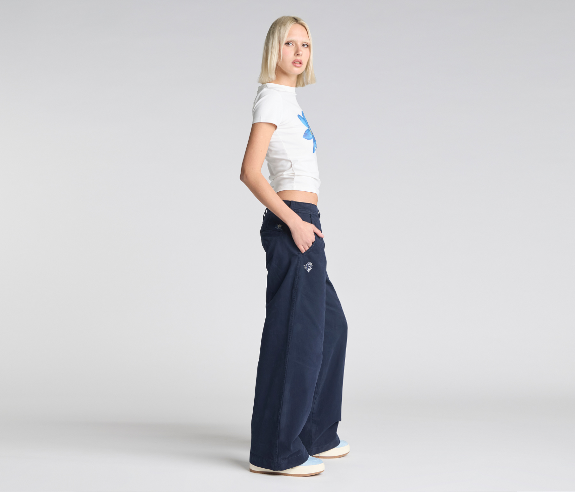 W Old Skool 24 Inch Navy Chino Pants With Hidden Stash Pocket And Coin Pocket Bottom Leg Opening Design