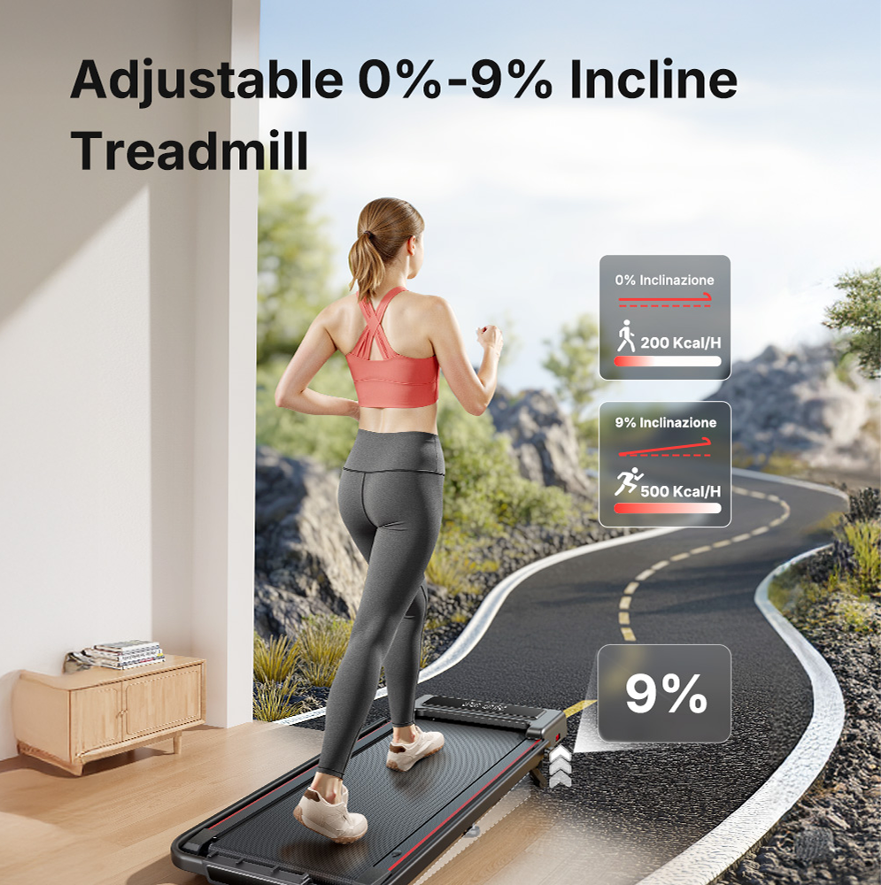 Toputure TP4 Foldable Incline Treadmill 9 Percent Incline 2.5 HP Motor Dual Display App Tracking