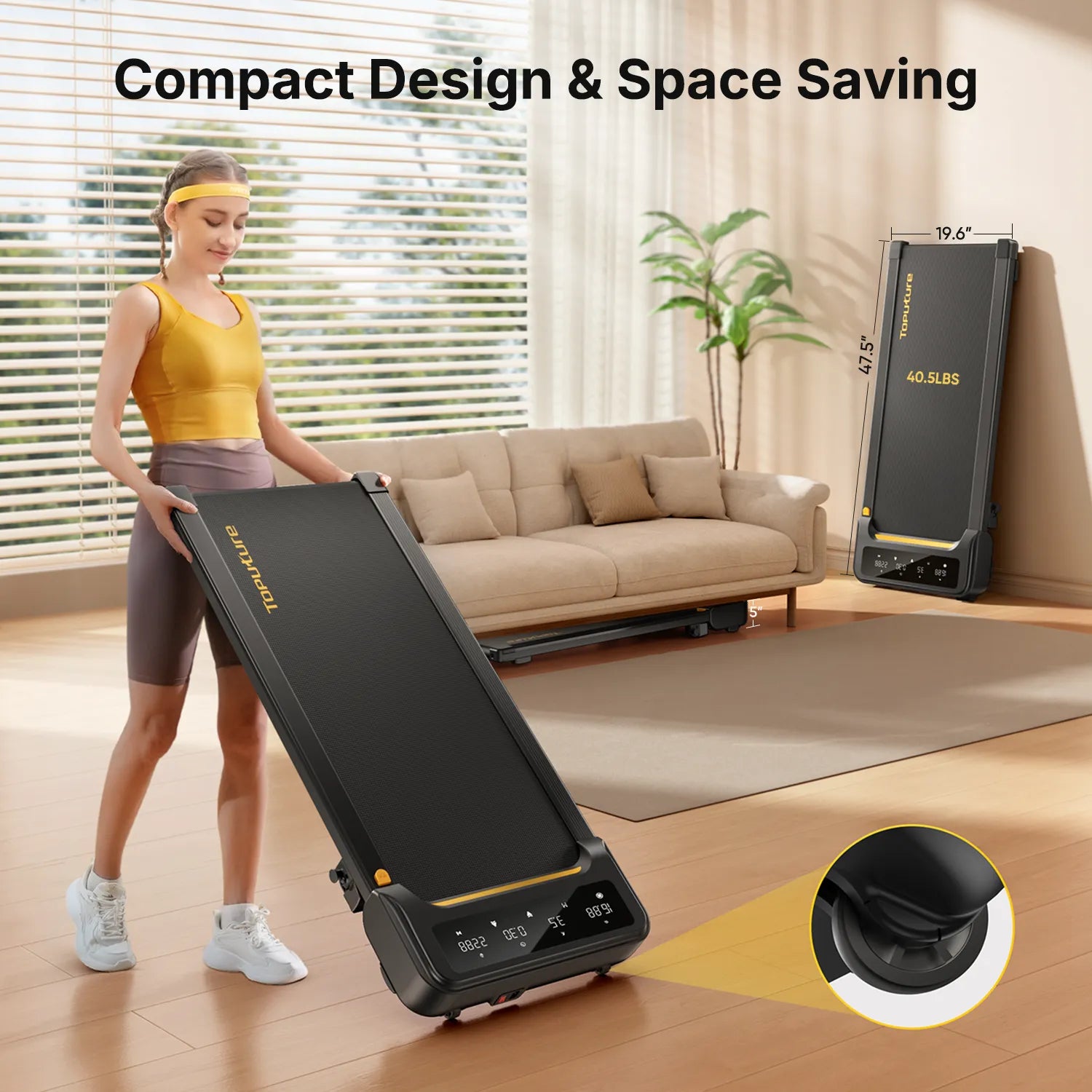 Toputure TP3 Portable Walking Pad 9% Incline 2.5HP Quiet Under 45dB LED Touch Display Remote App