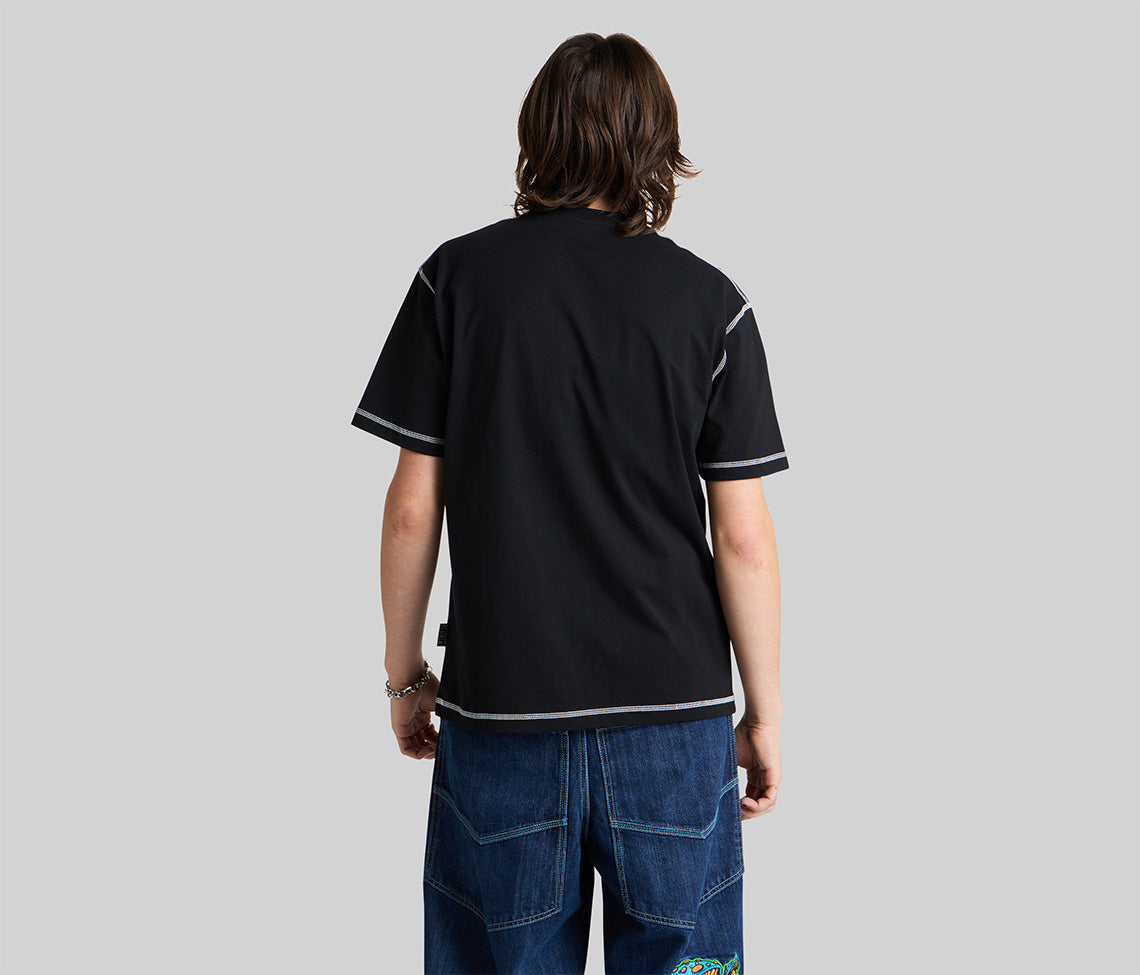 Mens Graffiti Embroidery Pocket Tee Black Short Sleeve T Shirt With Embroidered Design