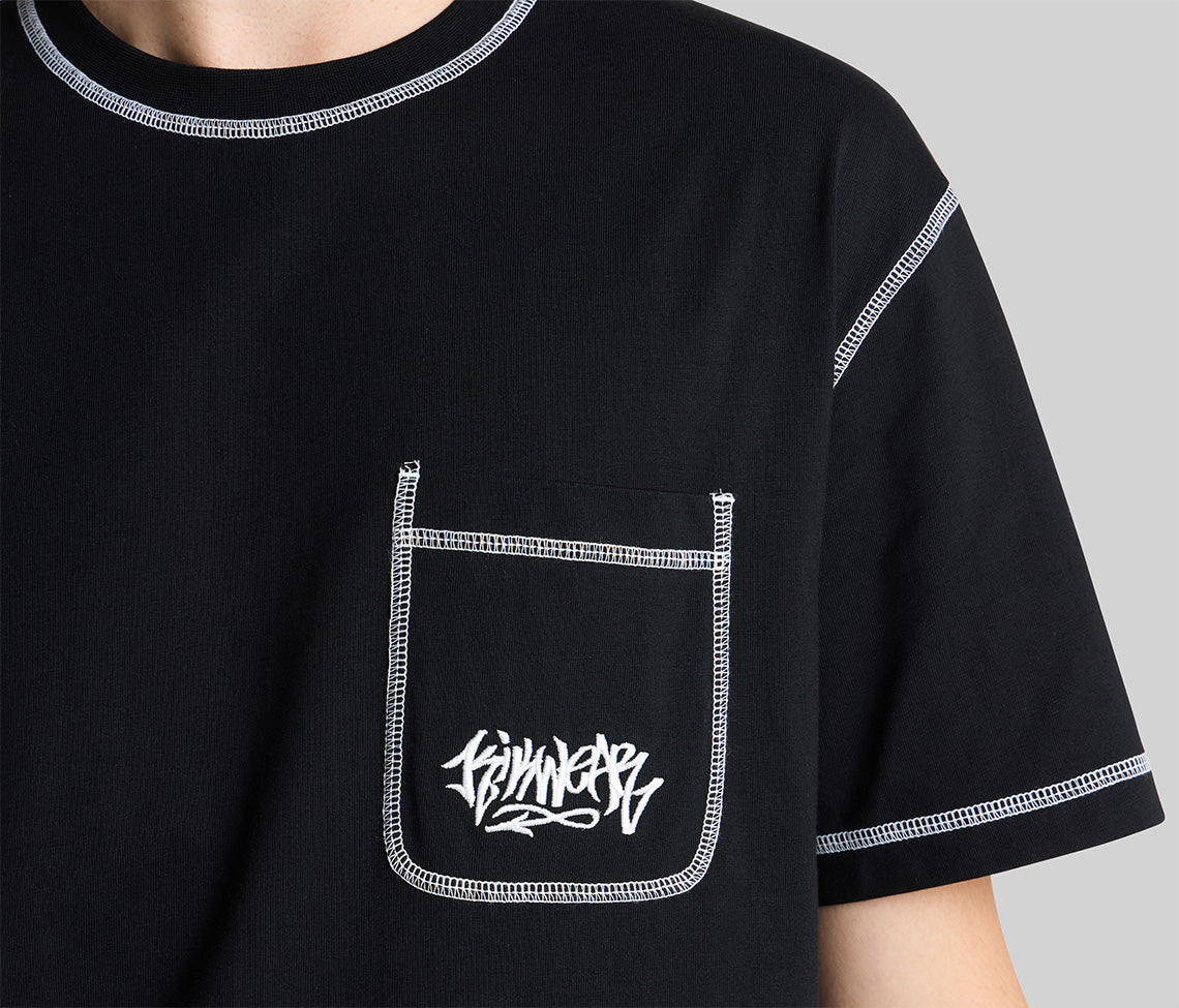 Mens Graffiti Embroidery Pocket Tee Black Short Sleeve T Shirt With Embroidered Design