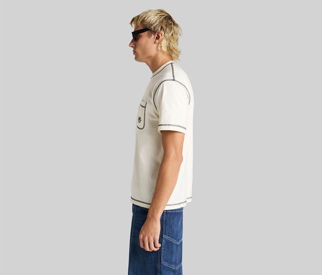 Graffiti Embroidery Pocket Tee For Men Natural Color Short Sleeve Graphic T Shirt