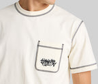Graffiti Embroidery Pocket Tee For Men Natural Color Short Sleeve Graphic T Shirt