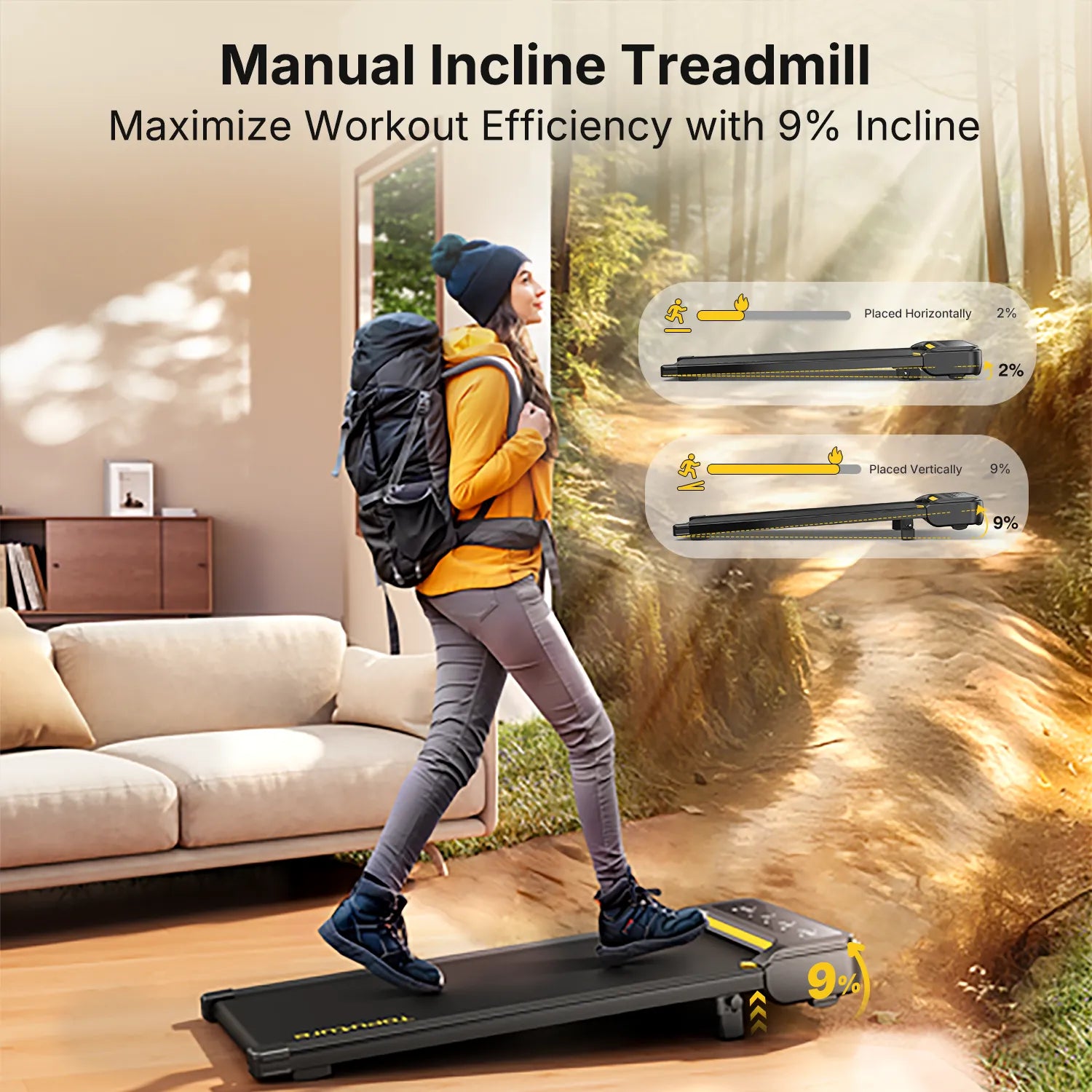 Toputure TP3 Portable Walking Pad 9% Incline 2.5HP Quiet Under 45dB LED Touch Display Remote App