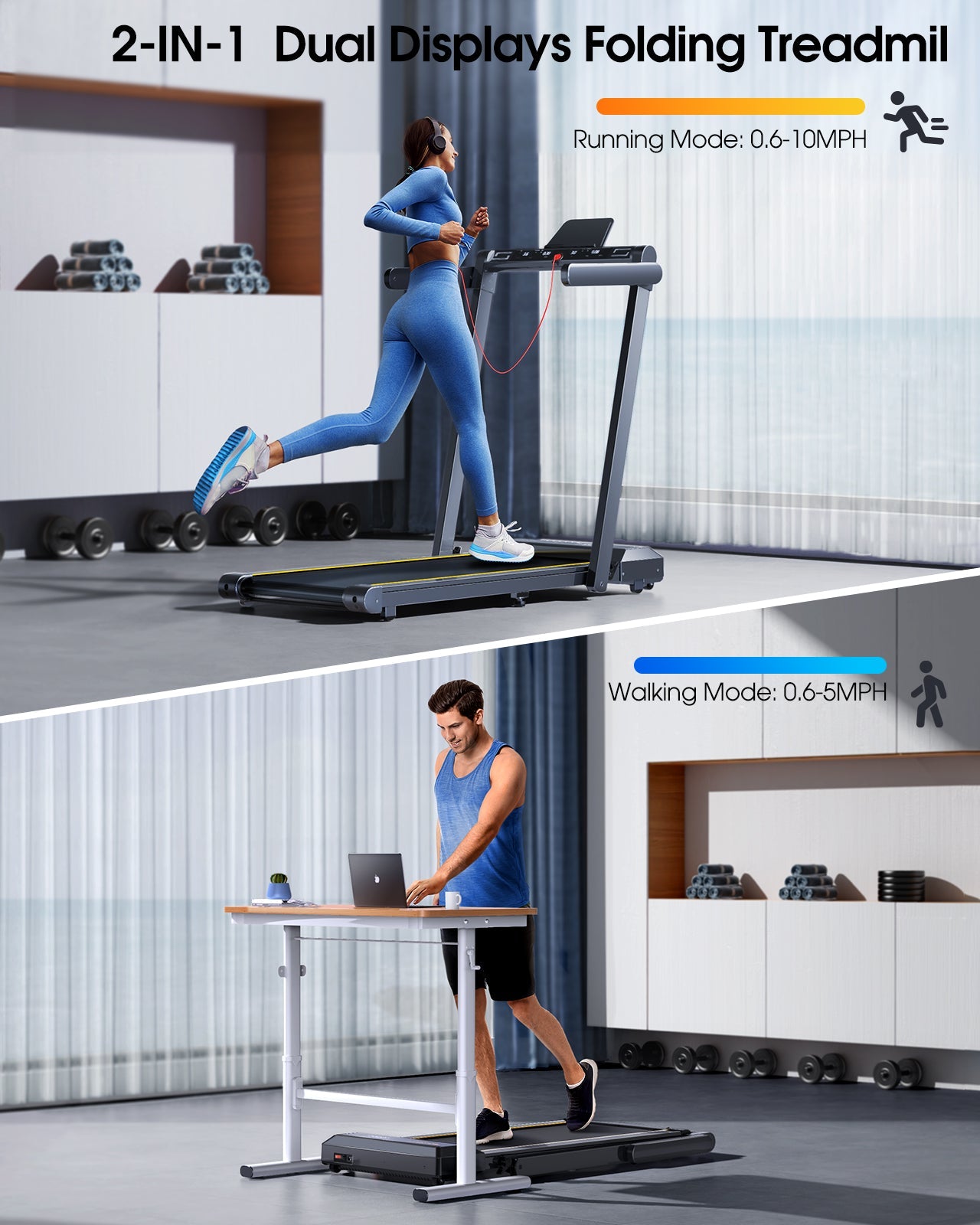 Toputure TP5 2 In 1 Folding Treadmill 12 Percent Incline Two Point Five HP Motor Bluetooth Speaker