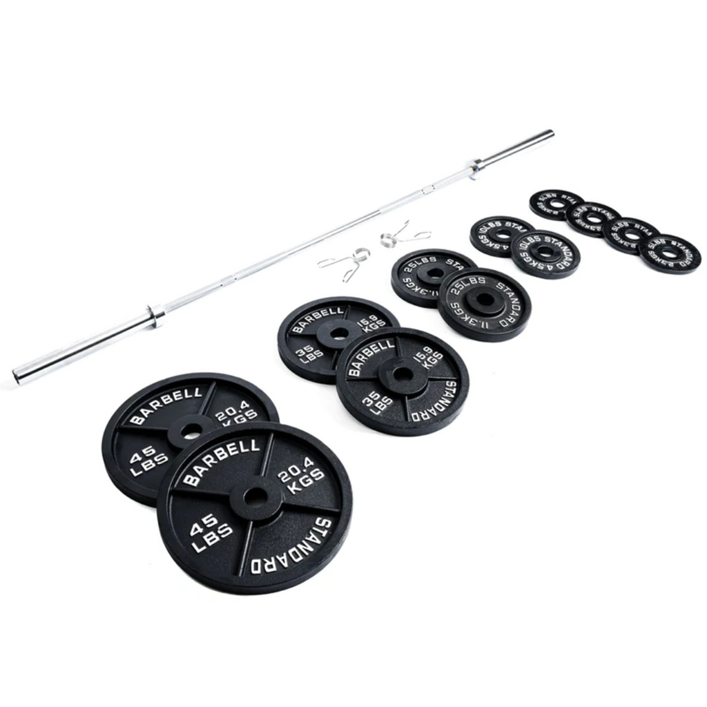 275lbs Iron Weight Set Combo With Olympic Barbell