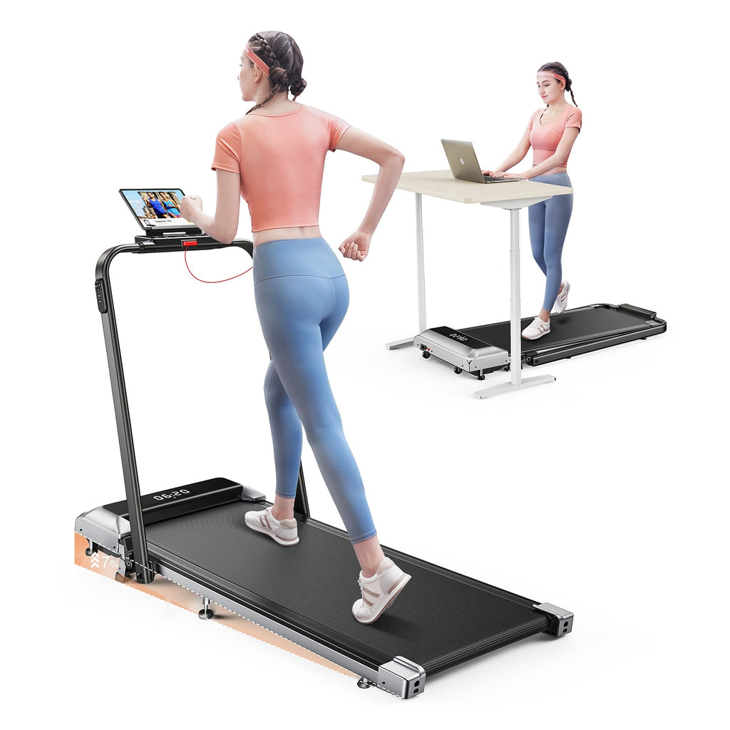 Toputure TP2 Walk Run Treadmill With 7 Incline 0.6-7.5 mph LED Display App Compatible Portable
