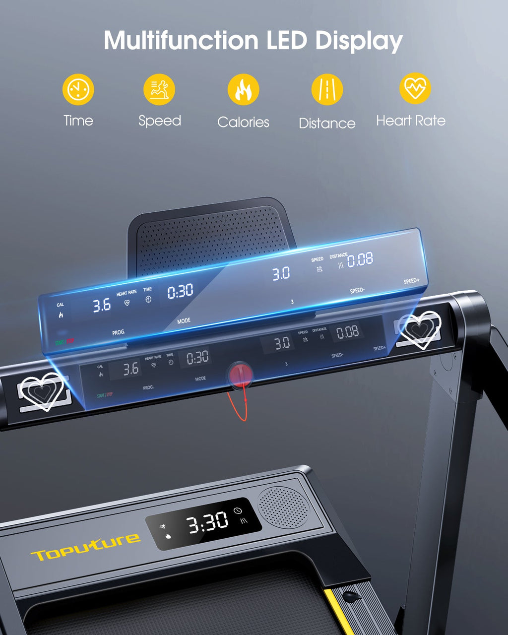 Toputure TP5 2 In 1 Folding Treadmill 12 Percent Incline Two Point Five HP Motor Bluetooth Speaker