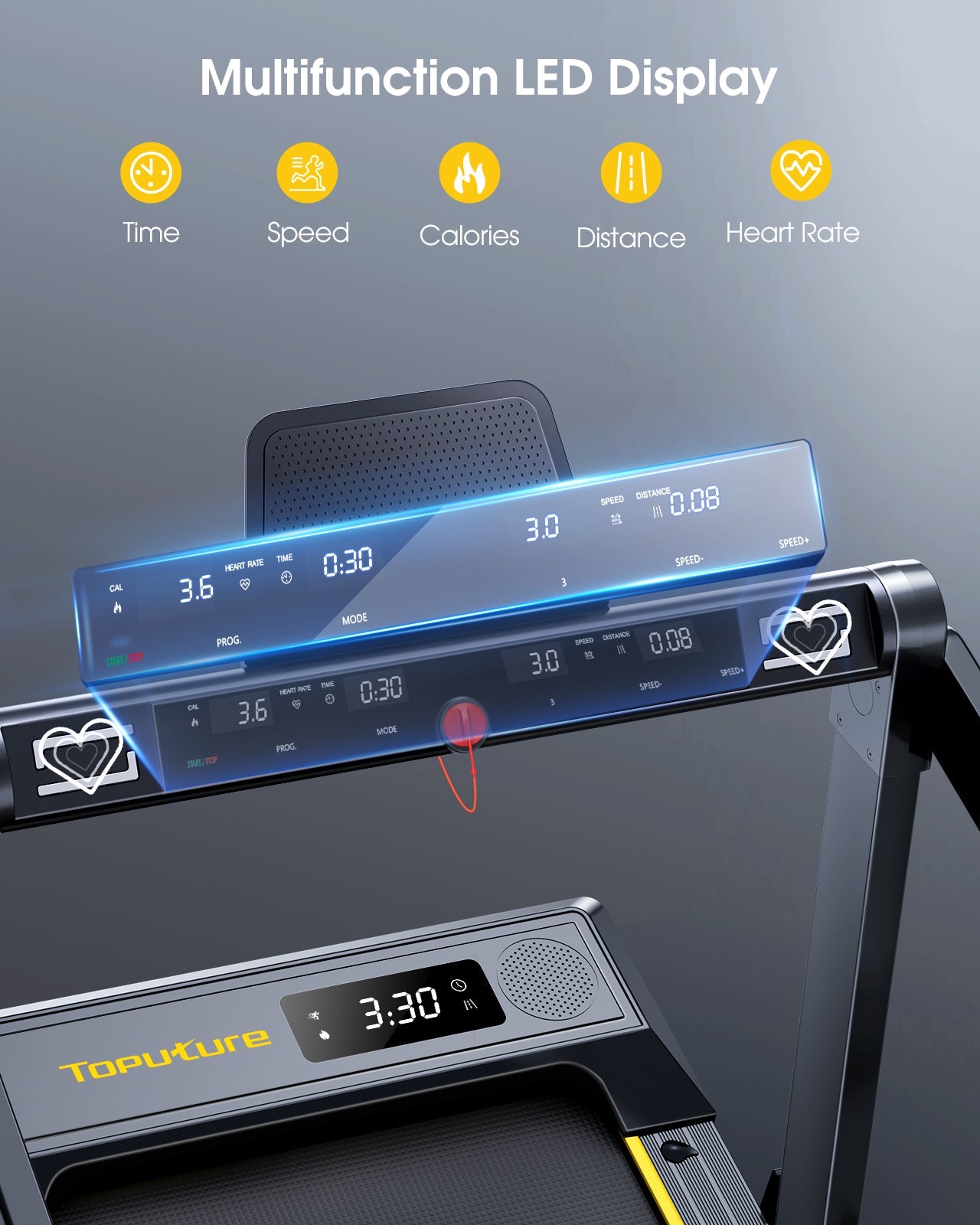 Toputure TP5 2 In 1 Folding Treadmill 12 Percent Incline Two Point Five HP Motor Bluetooth Speaker