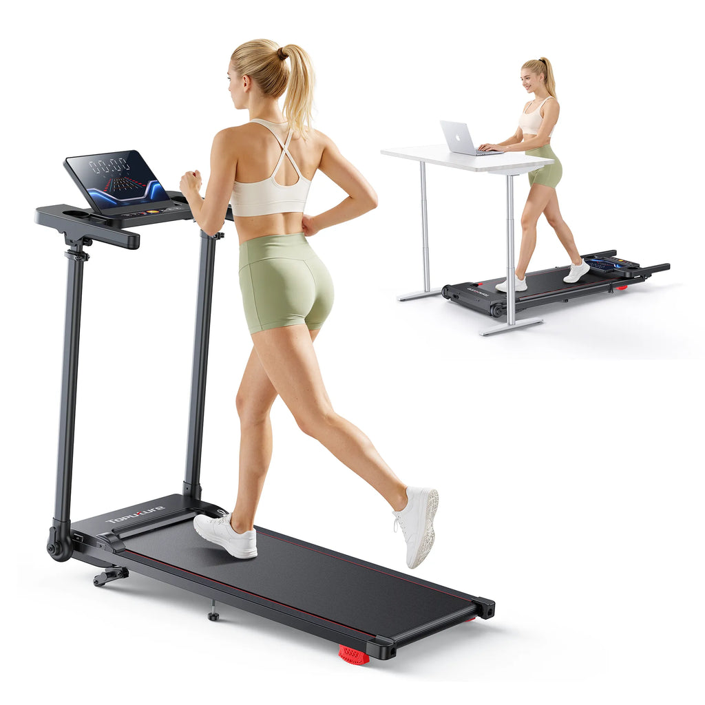 Toputure TP7 Height Adjustable Treadmill 2.5HP Foldable Incline Three Level 0.6 to 7.5 MPH Bluetooth App LED Display