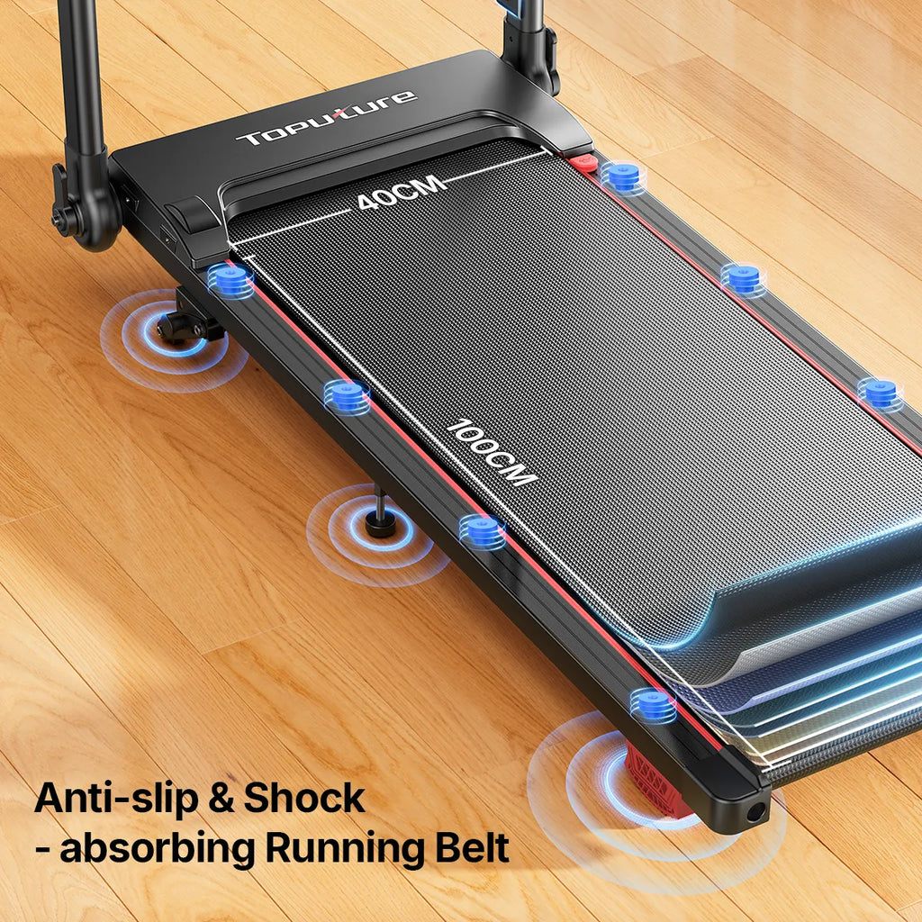 Toputure TP7 Height Adjustable Treadmill 2.5HP Foldable Incline Three Level 0.6 to 7.5 MPH Bluetooth App LED Display