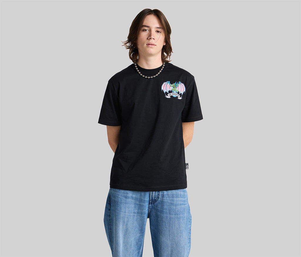 Batwear Reverse Neck Graphic Tee Black For Men Short Sleeve T Shirt Classic Relaxed Fit