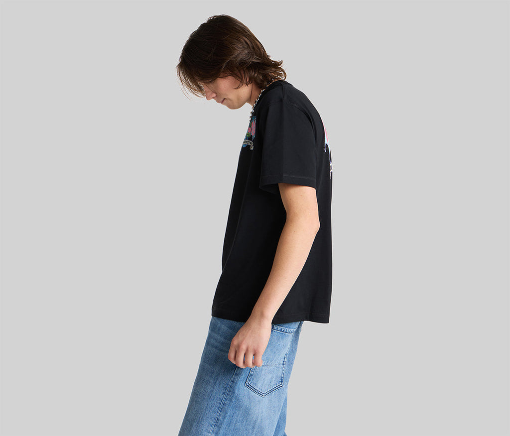 Batwear Reverse Neck Graphic Tee Black For Men Short Sleeve T Shirt Classic Relaxed Fit