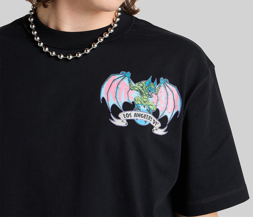 Batwear Reverse Neck Graphic Tee Black For Men Short Sleeve T Shirt Classic Relaxed Fit