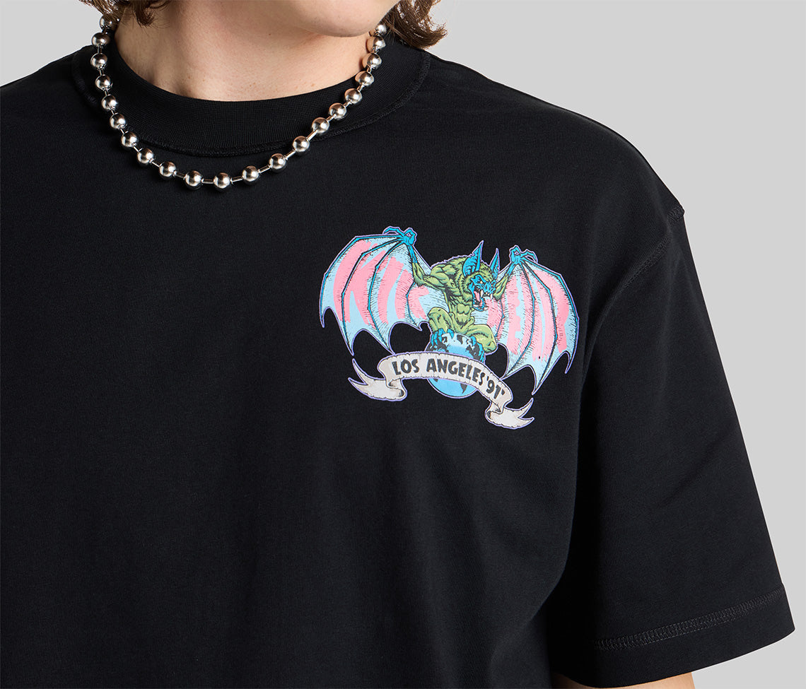 Batwear Reverse Neck Graphic Tee Black For Men Short Sleeve T Shirt Classic Relaxed Fit