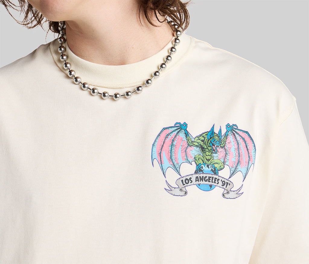 Batwear Reverse Neck Graphic Tee Natural Mens Short Sleeve Casual Breathable Everyday Tee Shirt