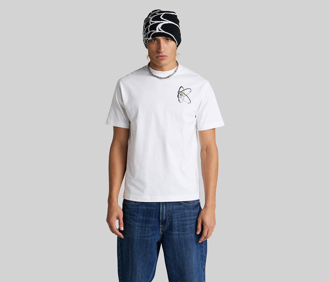 Atomic Graphic Tee White Mens Basic T Shirt Classic Everyday Wear For Men Casual Essential Wardrobe Staple