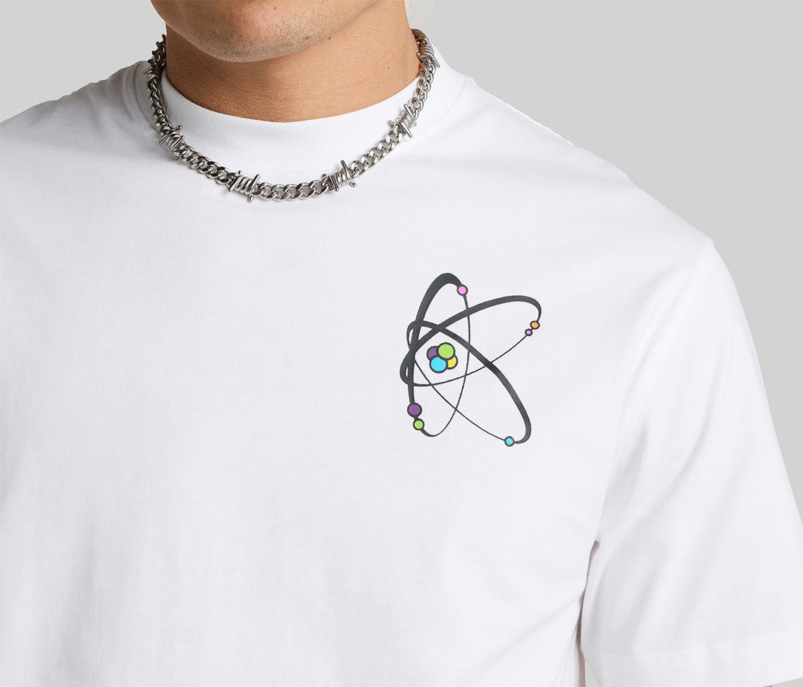 Atomic Graphic Tee White Mens Basic T Shirt Classic Everyday Wear For Men Casual Essential Wardrobe Staple